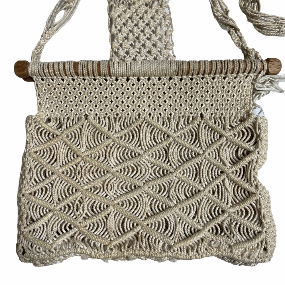 Handmade Macrame Boho Crossbody Purse Neutral Woven Bag Festival Beach Style - Picture 7 of 12